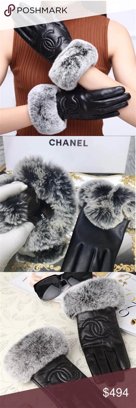 chanel leather gloves with fur|Chanel long leather gloves.